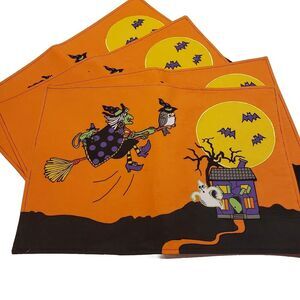 4 Table Halloween Placemats 13" x 19" Haunted House Witch Ghost‎ Bats